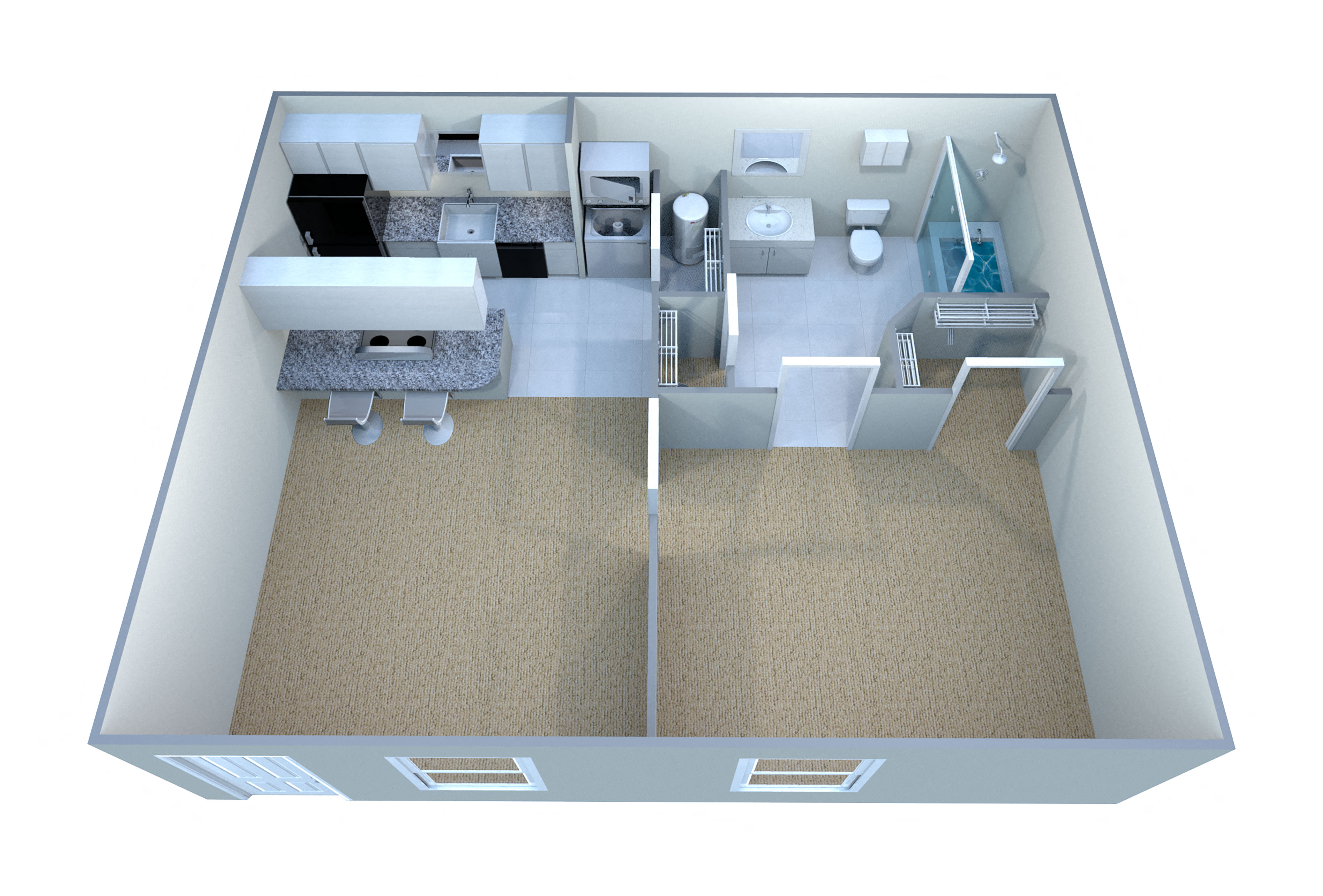 Floor plan for 1 bed, 1 bath, 538 sqft